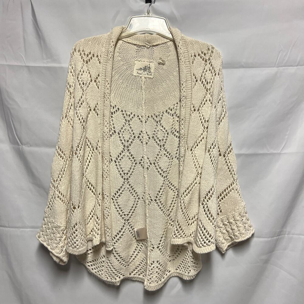 Angel of the North Anthro Cream Pointelle Cardigan Size Small Dolman Sleeve